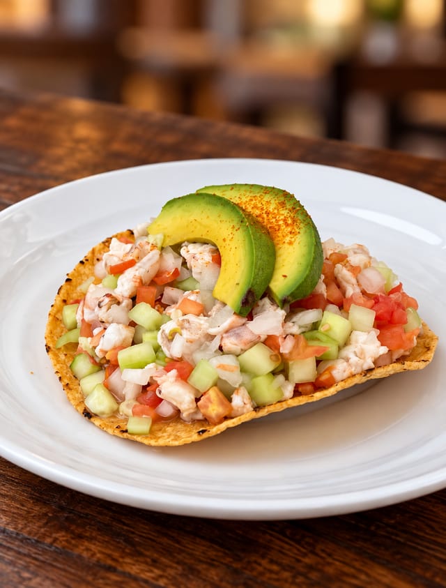 Tostada Ceviche De Camaron.